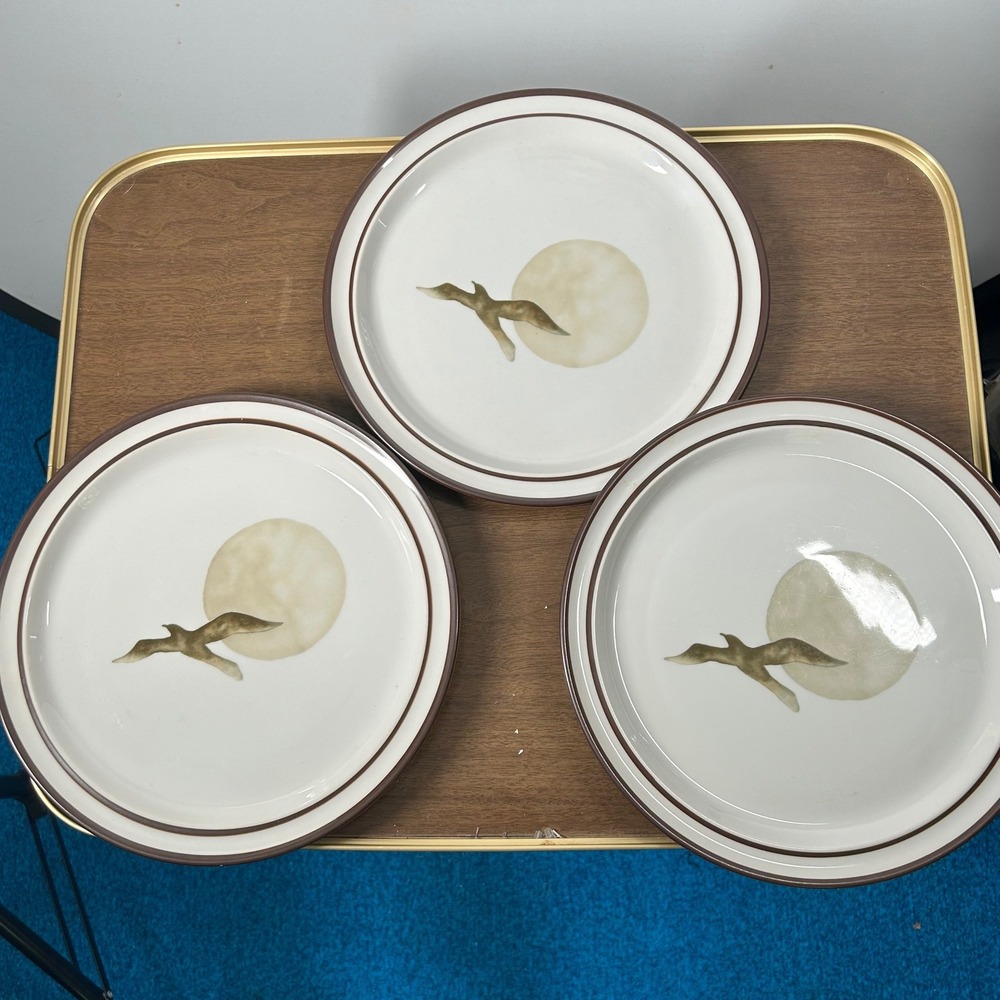 VTG Noritake Moon Flight Dinner Plates Set of 3 10.5" Brown MCM Seagull B971